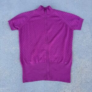 Nike Golf Women Large Pink Short Sleeve Full Zip‎ Mock Neck Knit Sweater Top